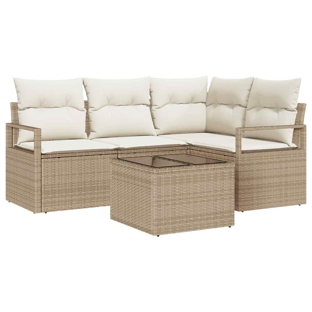 Garten-Sofa-Set mit Kissen mit Speicher 5 pcs Beige und Creme